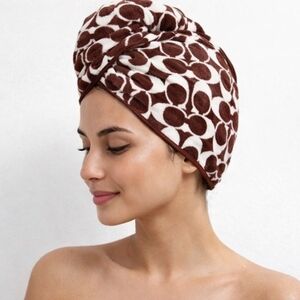 Coach Terry Cloth Hair Turban Towel in Brown and Cream - New